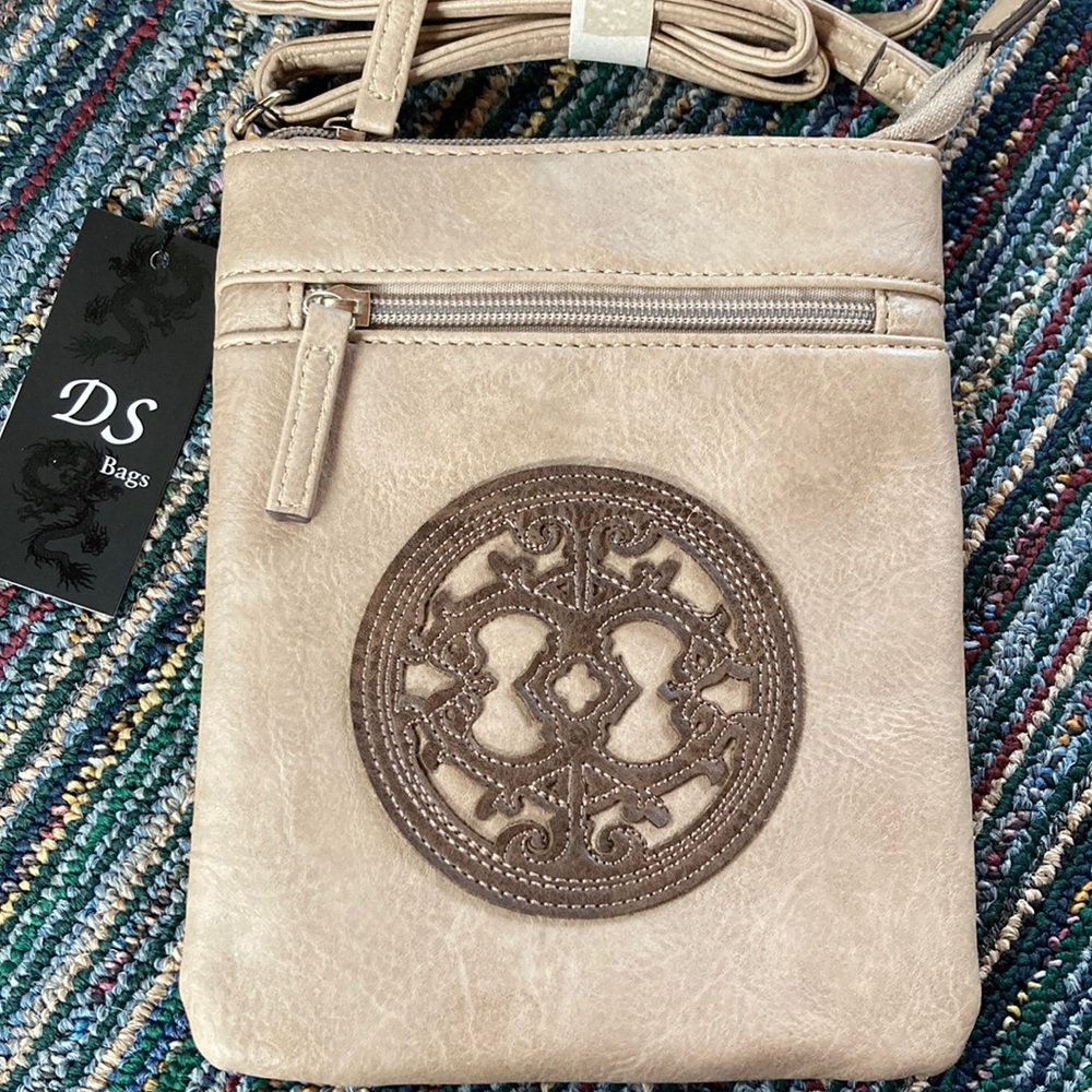 Brown faux leather crossbody purse adjustable strap